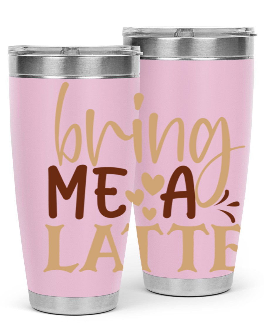 Bring Me a Latte 225# Tumbler in stainless steel with a vibrant printed design, perfect for hot and cold beverages.