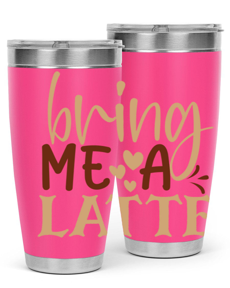 Bring Me a Latte 225# Tumbler in stainless steel with a vibrant printed design, perfect for hot and cold beverages.