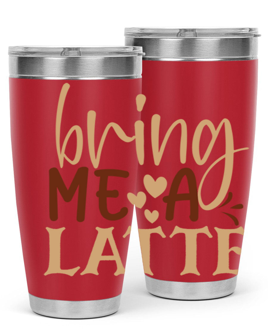 Bring Me a Latte 225# Tumbler in stainless steel with a vibrant printed design, perfect for hot and cold beverages.