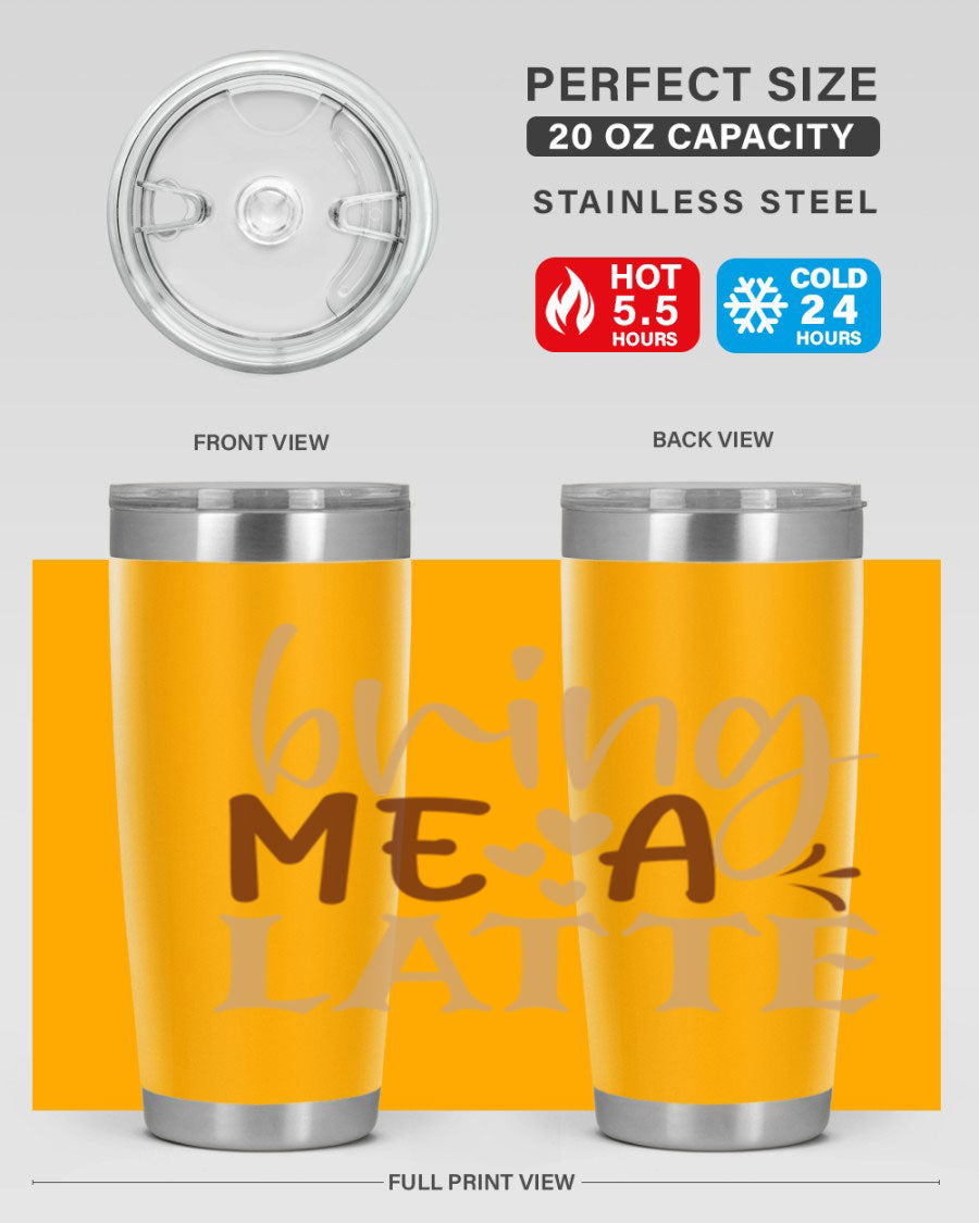 Bring Me a Latte 225# Tumbler in stainless steel with a vibrant printed design, perfect for hot and cold beverages.