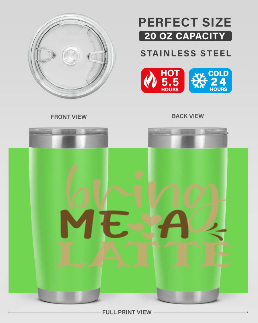 Bring Me a Latte 225# Tumbler in stainless steel with a vibrant printed design, perfect for hot and cold beverages.