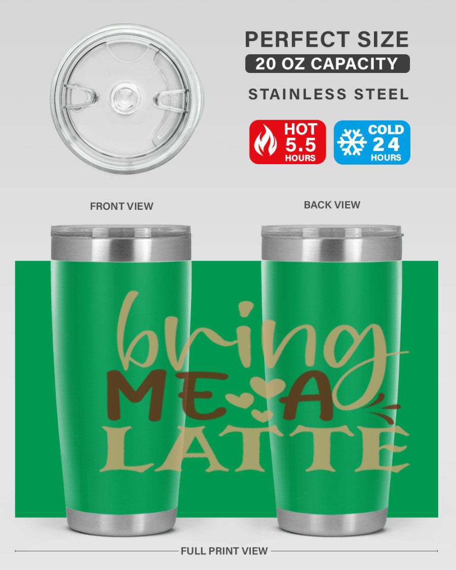 Bring Me a Latte 225# Tumbler in stainless steel with a vibrant printed design, perfect for hot and cold beverages.