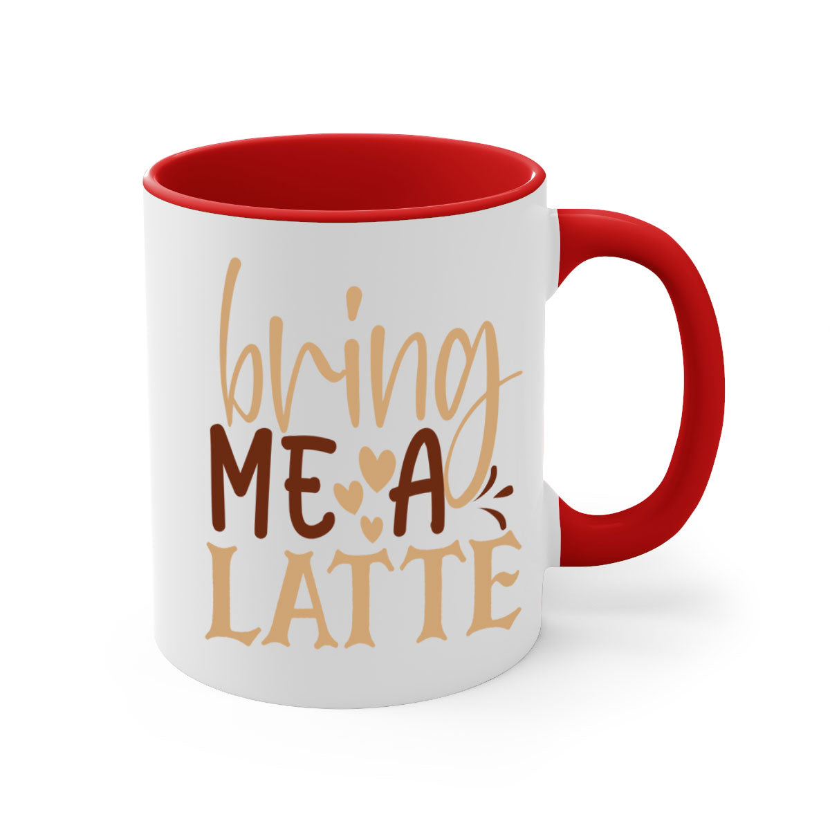 Bring Me a Latte 225# Mug featuring a glossy finish, colored handle, and interior, available in multiple colors and sizes.