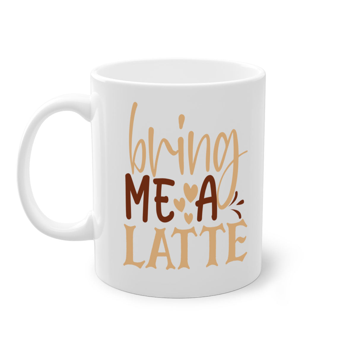 Bring Me a Latte 225# Mug featuring a glossy finish, colored handle, and interior, available in multiple colors and sizes.
