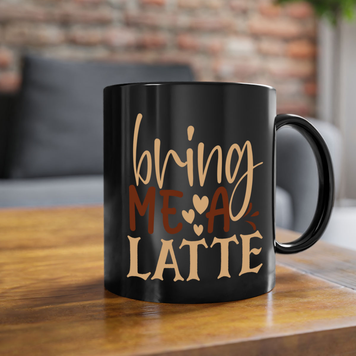 Bring Me a Latte 225# Mug featuring a glossy finish, colored handle, and interior, available in multiple colors and sizes.