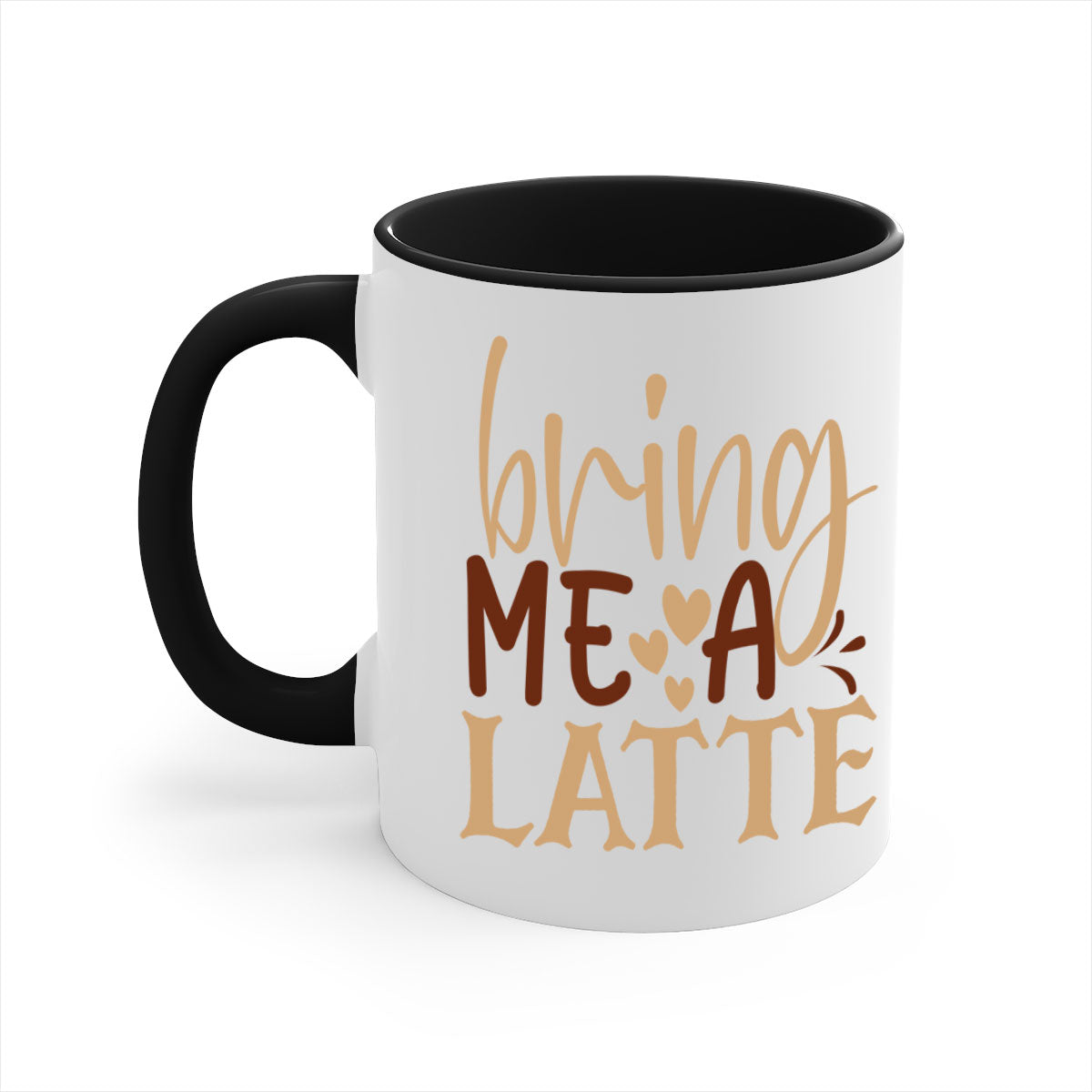 Bring Me a Latte 225# Mug featuring a glossy finish, colored handle, and interior, available in multiple colors and sizes.