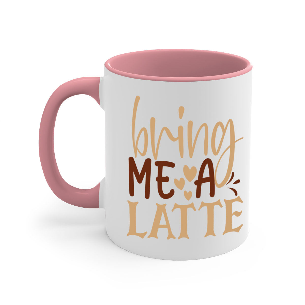 Bring Me a Latte 225# Mug featuring a glossy finish, colored handle, and interior, available in multiple colors and sizes.