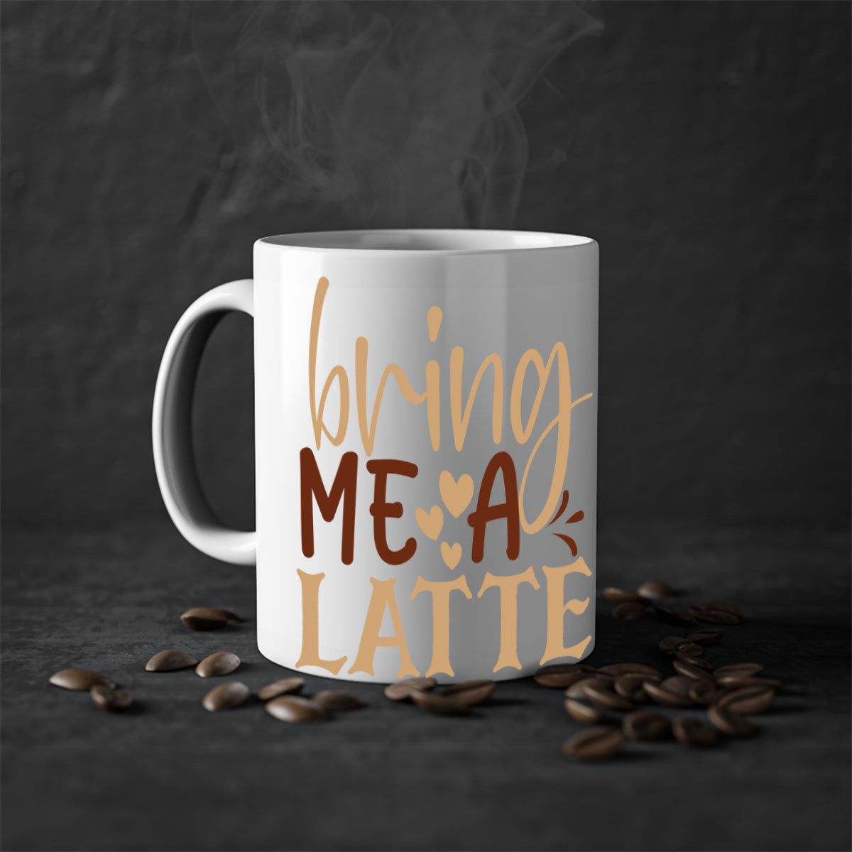 Bring Me a Latte 225# Mug featuring a glossy finish, colored handle, and interior, available in multiple colors and sizes.