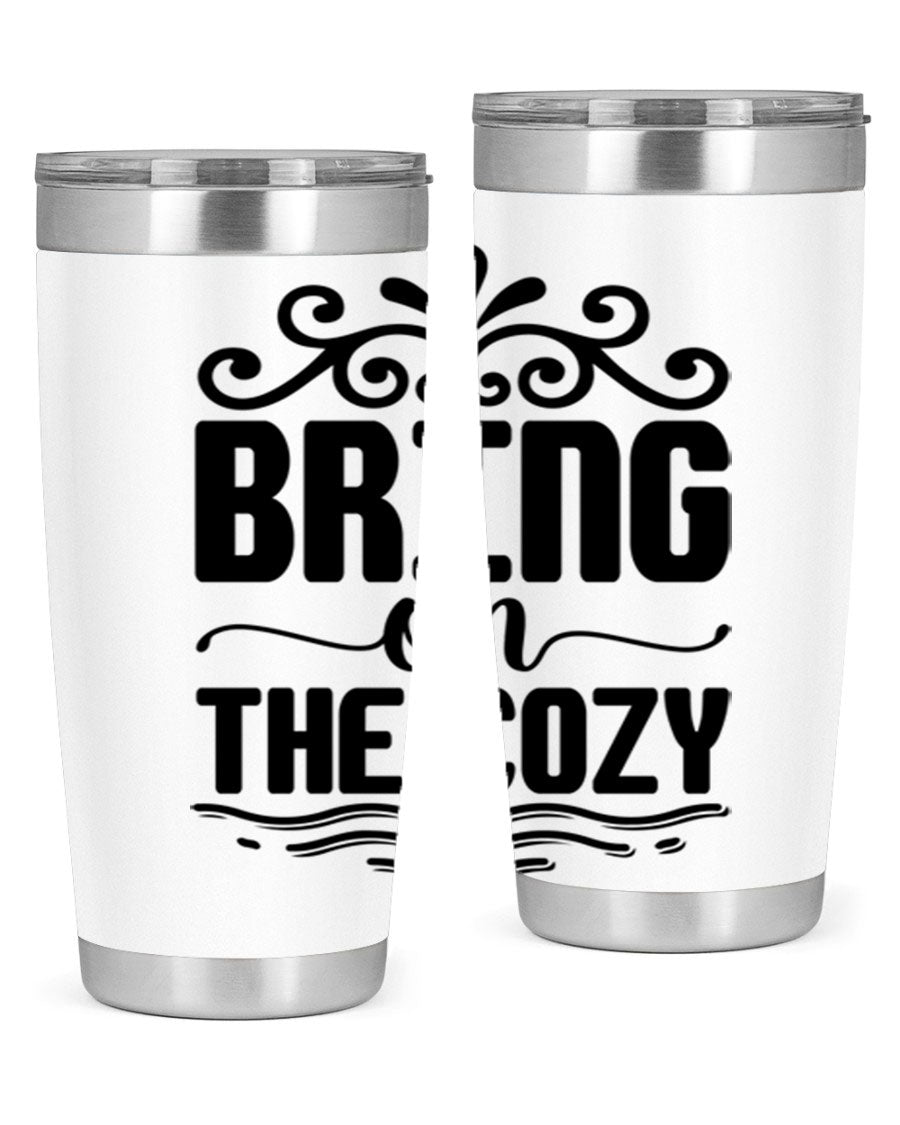 Bring on the Cozy 27# winter tumbler in stainless steel with a drink-thru lid, showcasing its sleek design and double wall insulation.