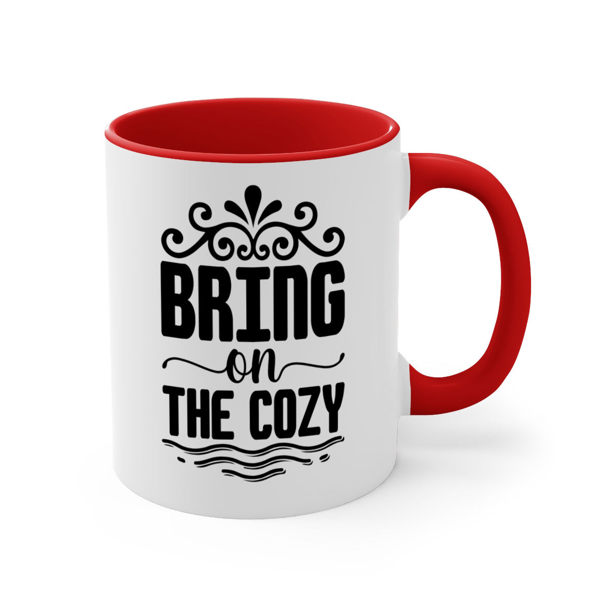 Bring on the Cozy 27# winter mug featuring a glossy finish, colored handle, and interior, available in five vibrant colors.