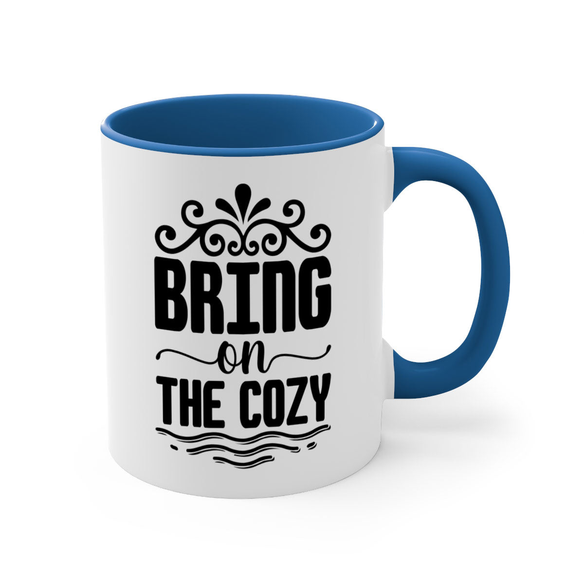 Bring on the Cozy 27# winter mug featuring a glossy finish, colored handle, and interior, available in five vibrant colors.
