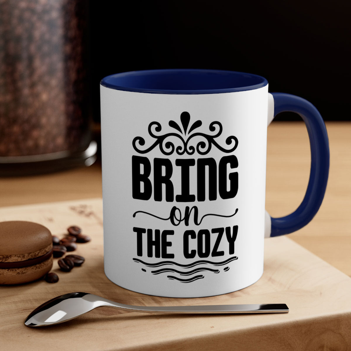 Bring on the Cozy 27# winter mug featuring a glossy finish, colored handle, and interior, available in five vibrant colors.