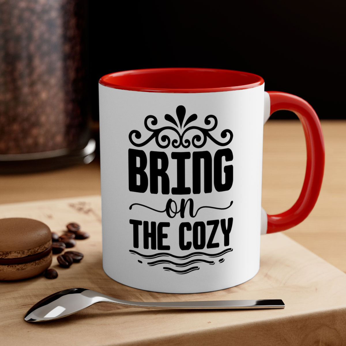 Bring on the Cozy 27# winter mug featuring a glossy finish, colored handle, and interior, available in five vibrant colors.