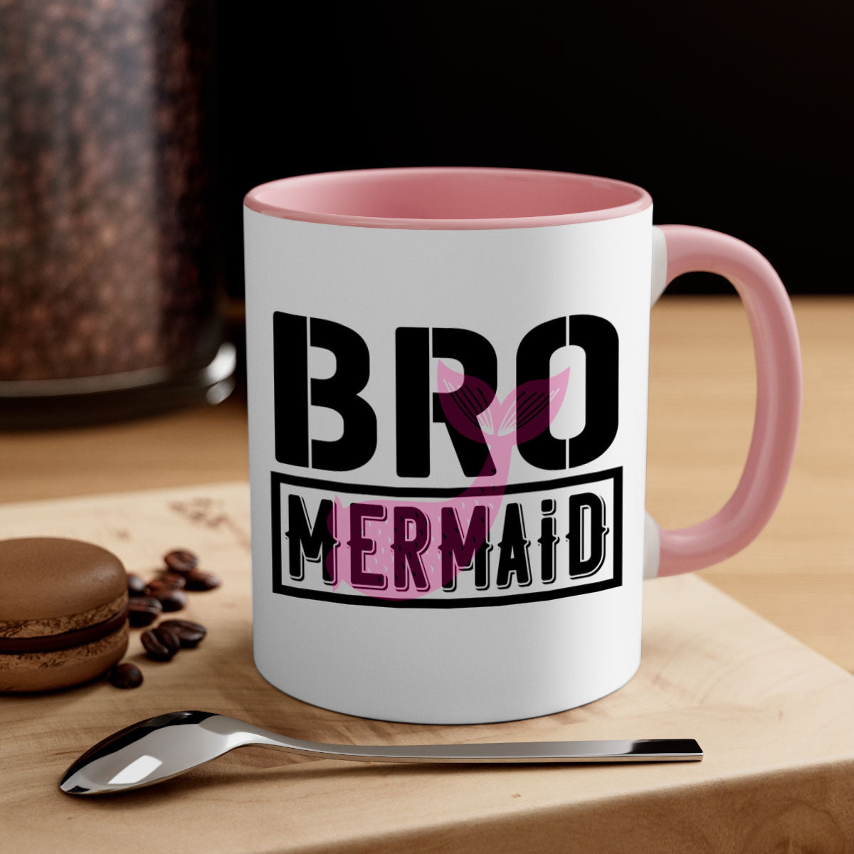 Bro Mermaid 85# Mug featuring a glossy finish with a colored handle and interior, available in five vibrant colors.