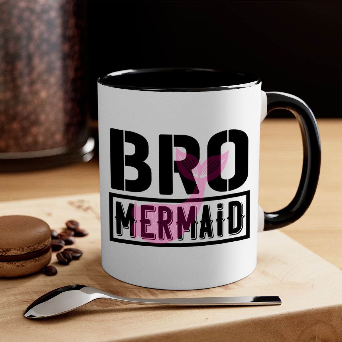 Bro Mermaid 85# Mug featuring a glossy finish with a colored handle and interior, available in five vibrant colors.