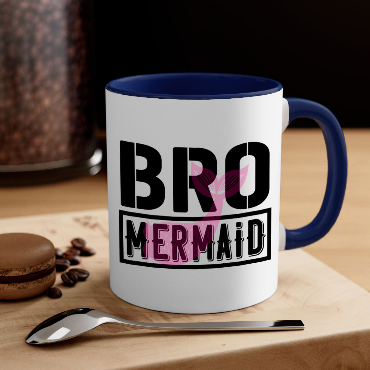 Bro Mermaid 85# Mug featuring a glossy finish with a colored handle and interior, available in five vibrant colors.
