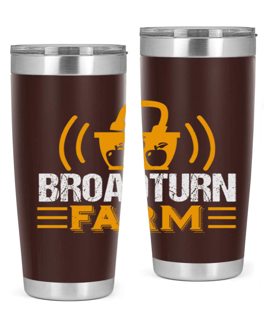 Broadturn Farm 20oz Tumbler made of stainless steel with a copper lining, featuring a drink-thru lid, ideal for hot and cold beverages.