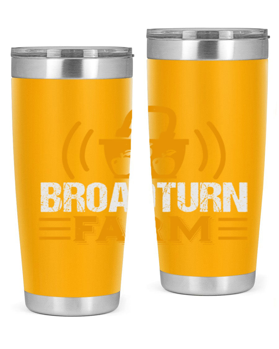 Broadturn Farm 20oz Tumbler made of stainless steel with a copper lining, featuring a drink-thru lid, ideal for hot and cold beverages.