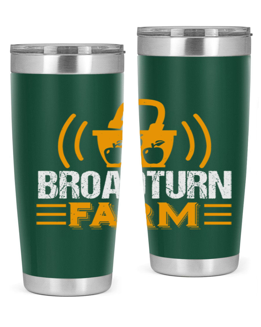 Broadturn Farm 20oz Tumbler made of stainless steel with a copper lining, featuring a drink-thru lid, ideal for hot and cold beverages.