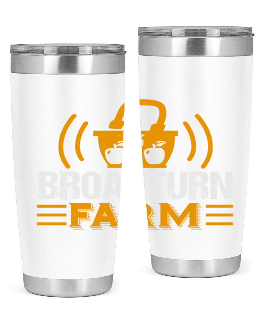 Broadturn Farm 20oz Tumbler made of stainless steel with a copper lining, featuring a drink-thru lid, ideal for hot and cold beverages.