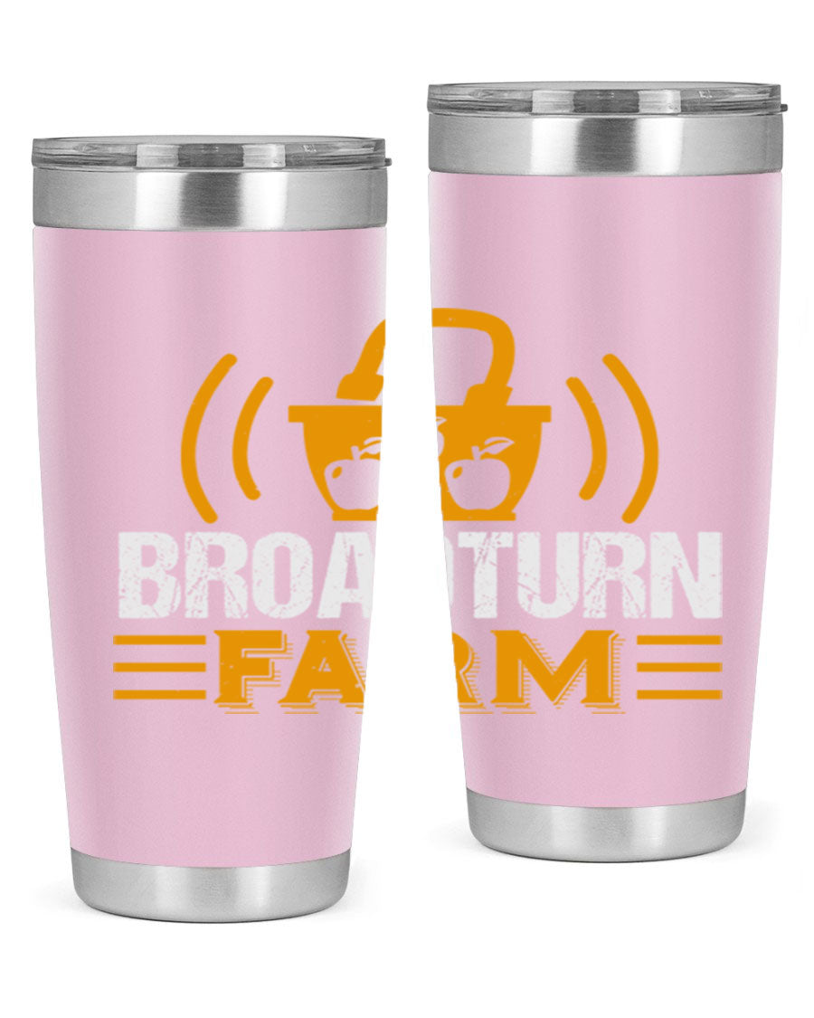 Broadturn Farm 20oz Tumbler made of stainless steel with a copper lining, featuring a drink-thru lid, ideal for hot and cold beverages.
