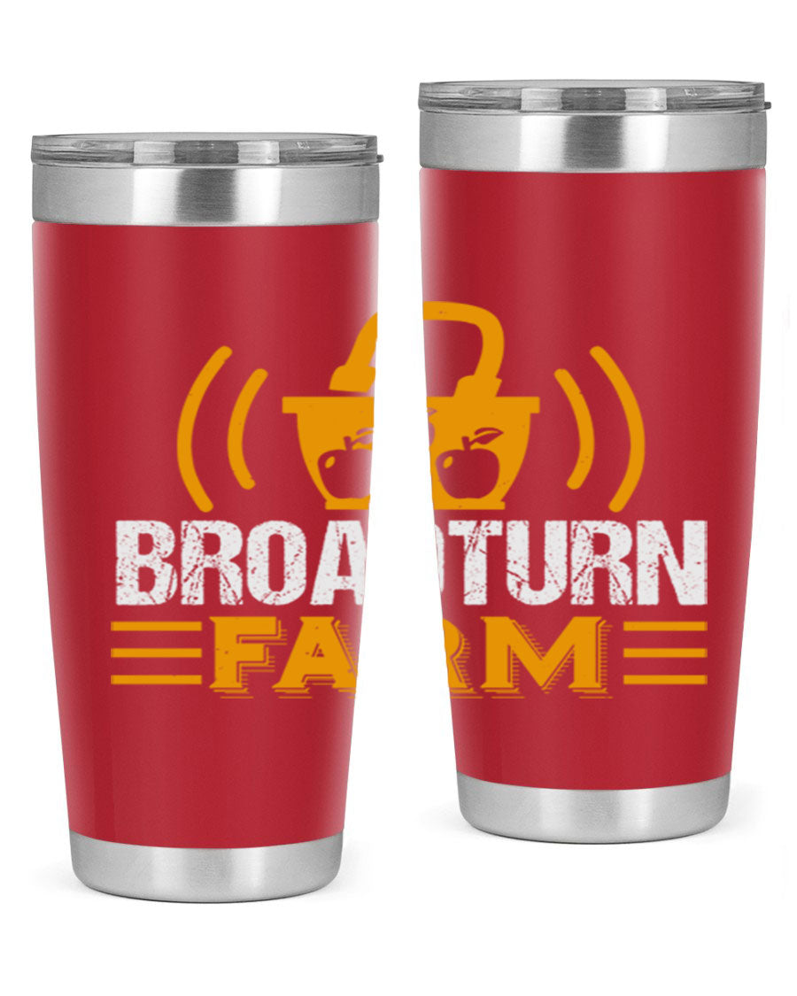 Broadturn Farm 20oz Tumbler made of stainless steel with a copper lining, featuring a drink-thru lid, ideal for hot and cold beverages.
