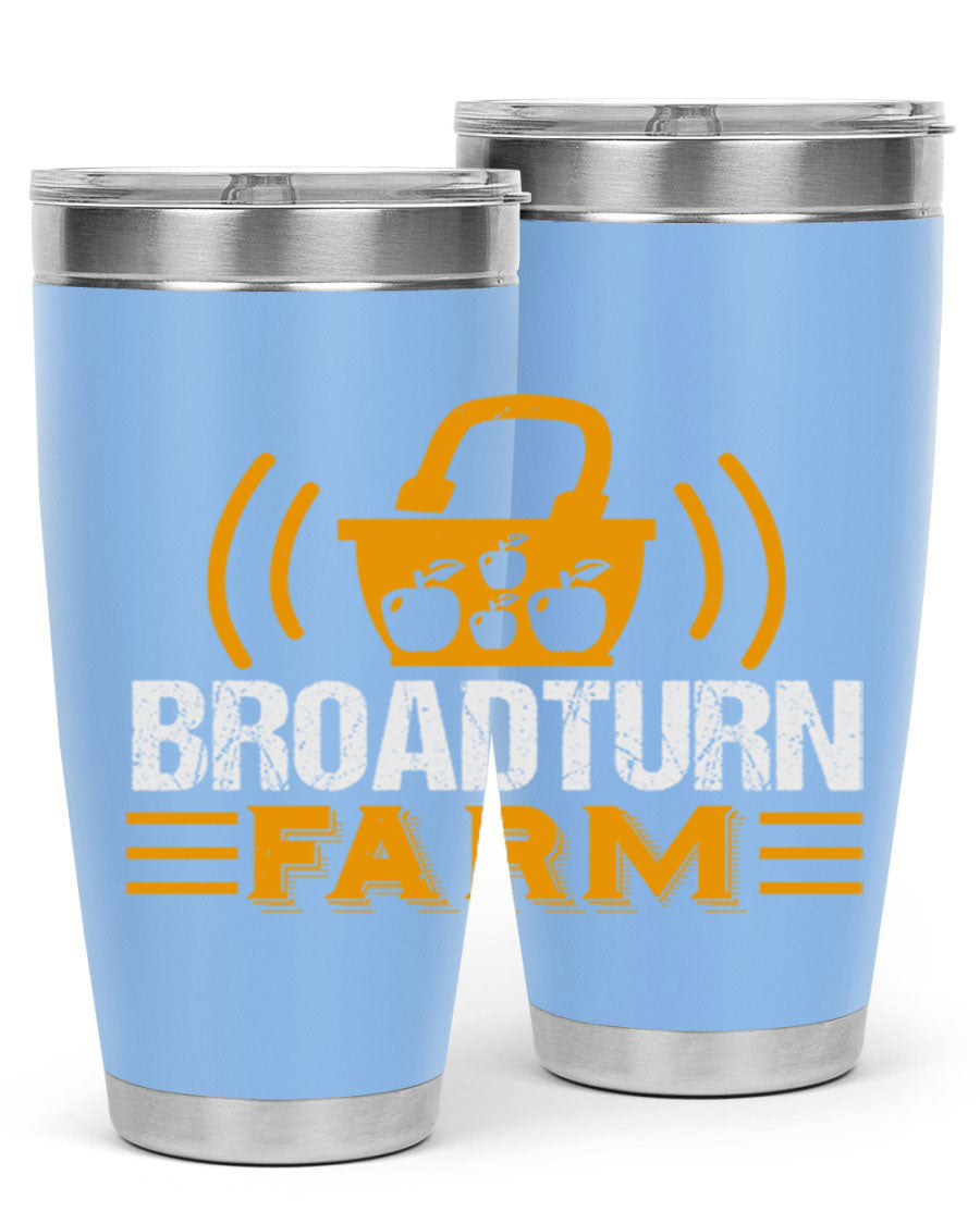 Broadturn Farm 20oz Tumbler made of stainless steel with a copper lining, featuring a drink-thru lid, ideal for hot and cold beverages.
