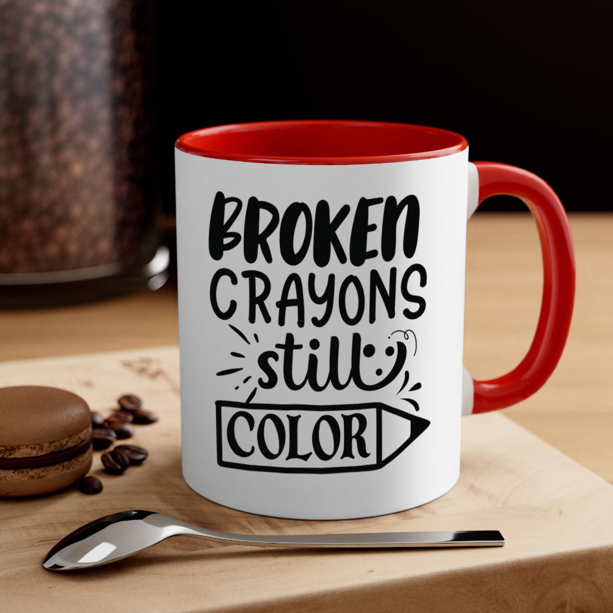 Broken Crayons Still Color Mug with colorful handle and glossy finish, available in multiple colors and sizes.