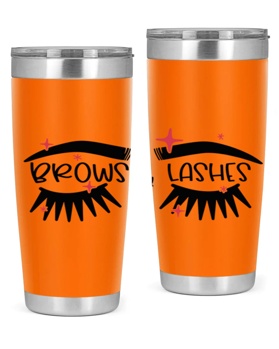 Brows Lashes Style 123# Tumbler featuring double wall vacuum insulation, sleek stainless steel design, and vibrant printed graphics.