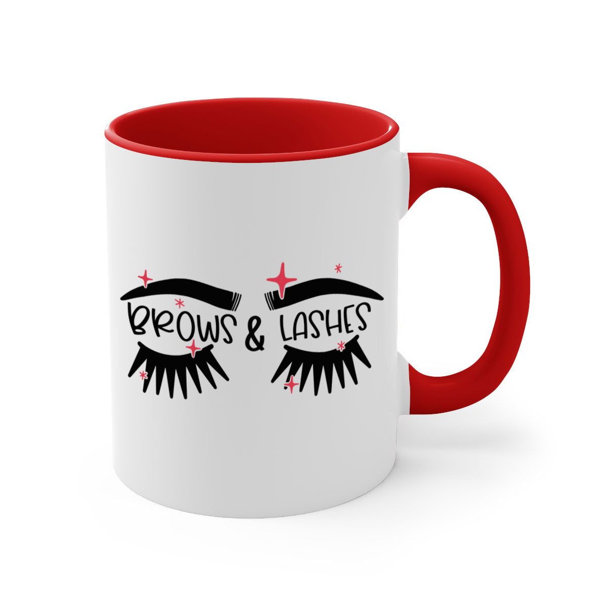 Brows Lashes Style 123# two-tone ceramic coffee mug with colored handle and glossy finish, available in multiple colors and sizes.