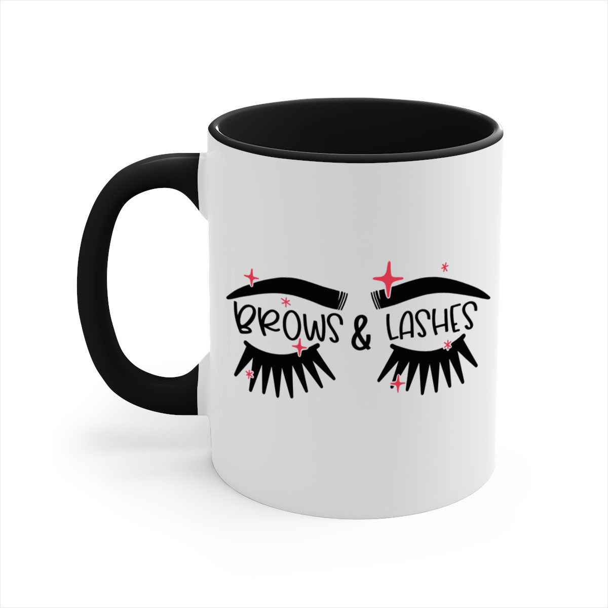 Brows Lashes Style 123# two-tone ceramic coffee mug with colored handle and glossy finish, available in multiple colors and sizes.