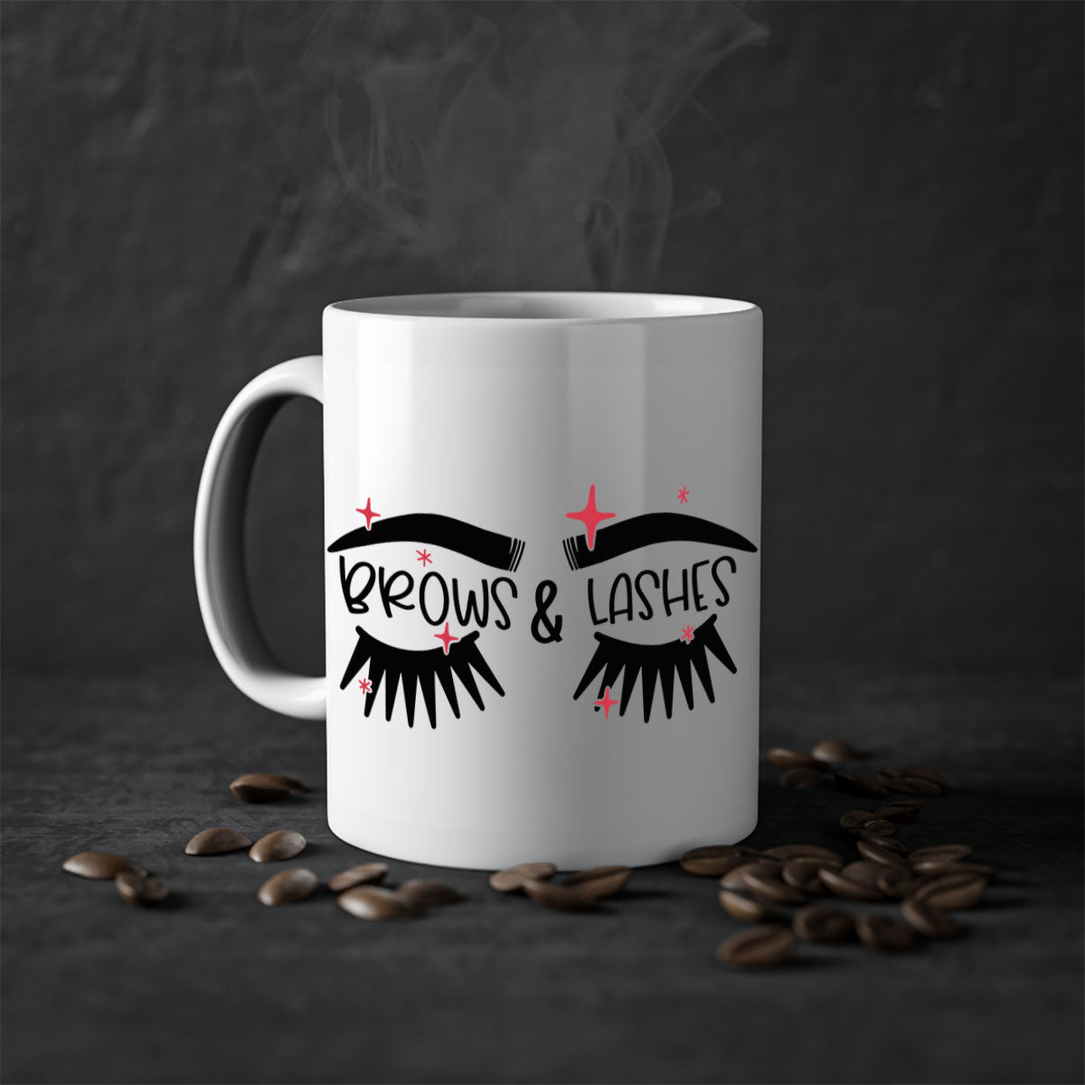 Brows Lashes Style 123# two-tone ceramic coffee mug with colored handle and glossy finish, available in multiple colors and sizes.