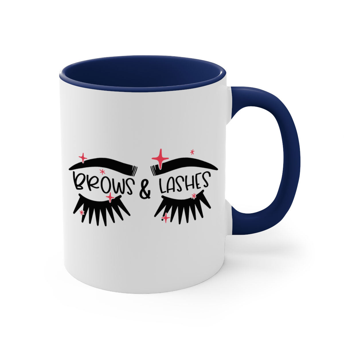 Brows Lashes Style 123# two-tone ceramic coffee mug with colored handle and glossy finish, available in multiple colors and sizes.