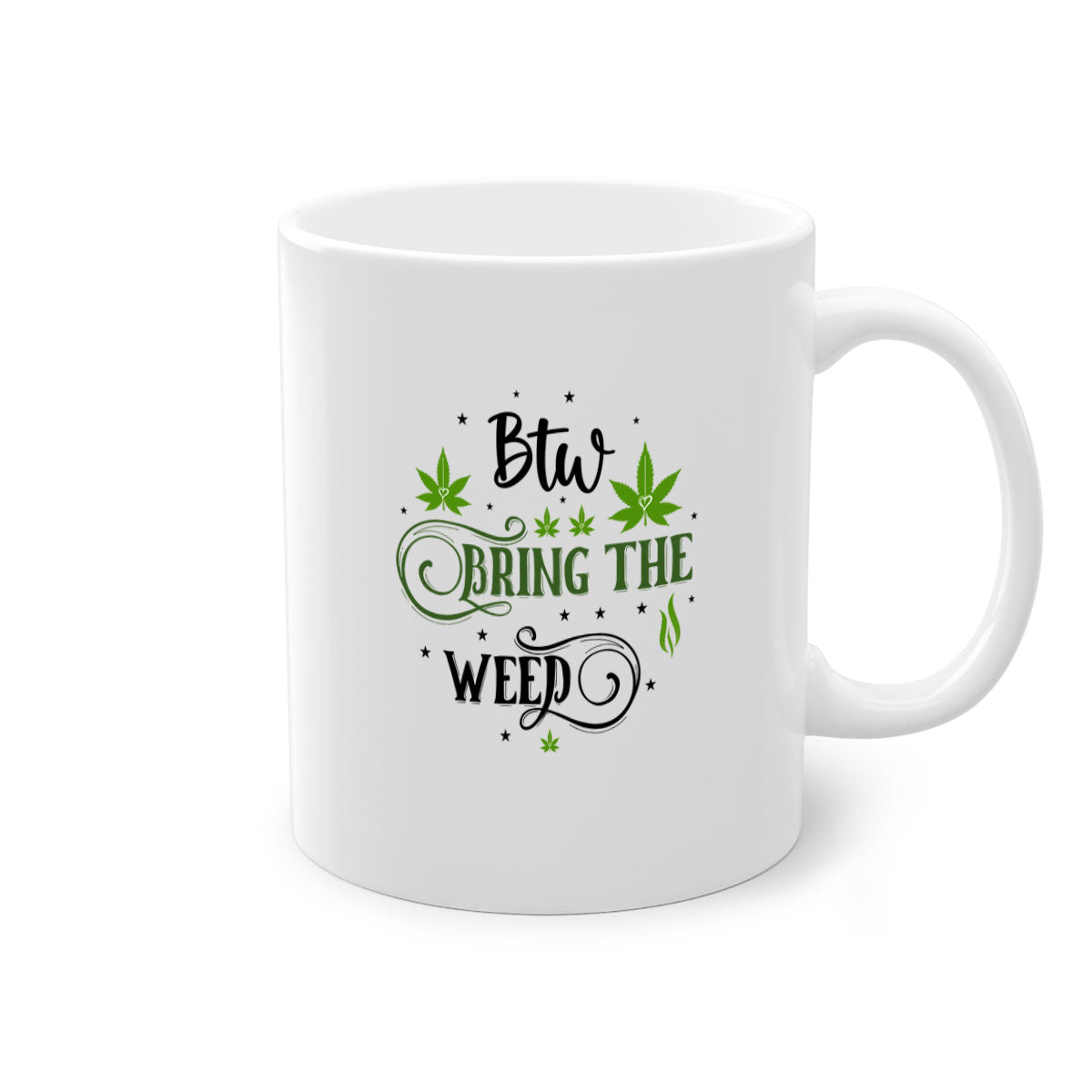 Btw Bring The Weed 23# Mug featuring a two-tone design with a colored handle and glossy finish, available in multiple colors.