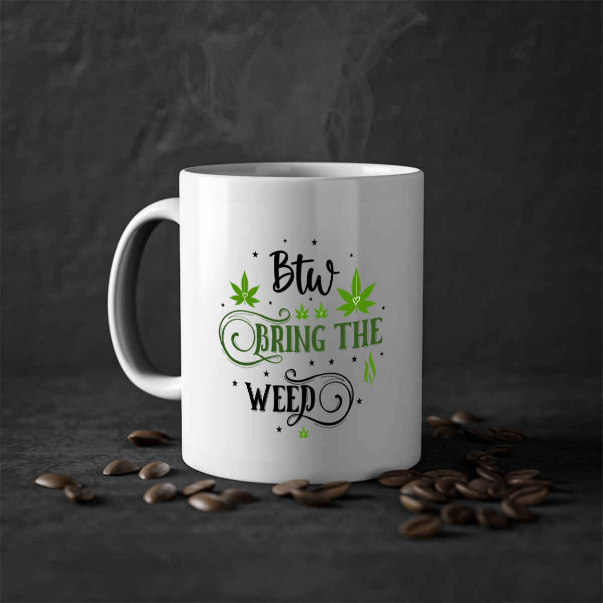 Btw Bring The Weed 23# Mug featuring a two-tone design with a colored handle and glossy finish, available in multiple colors.