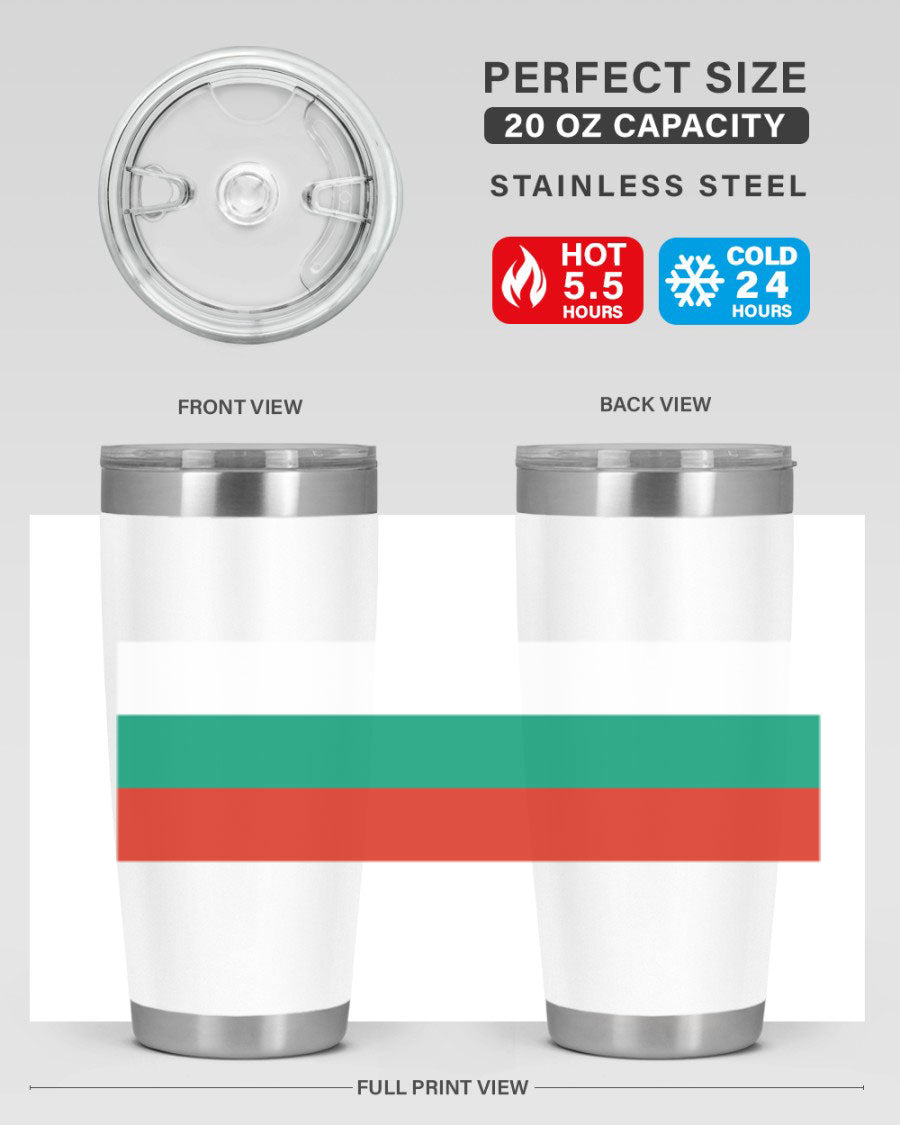 Bulgaria 172# Tumbler featuring a vibrant Bulgaria flag design, made of stainless steel with double wall vacuum insulation.
