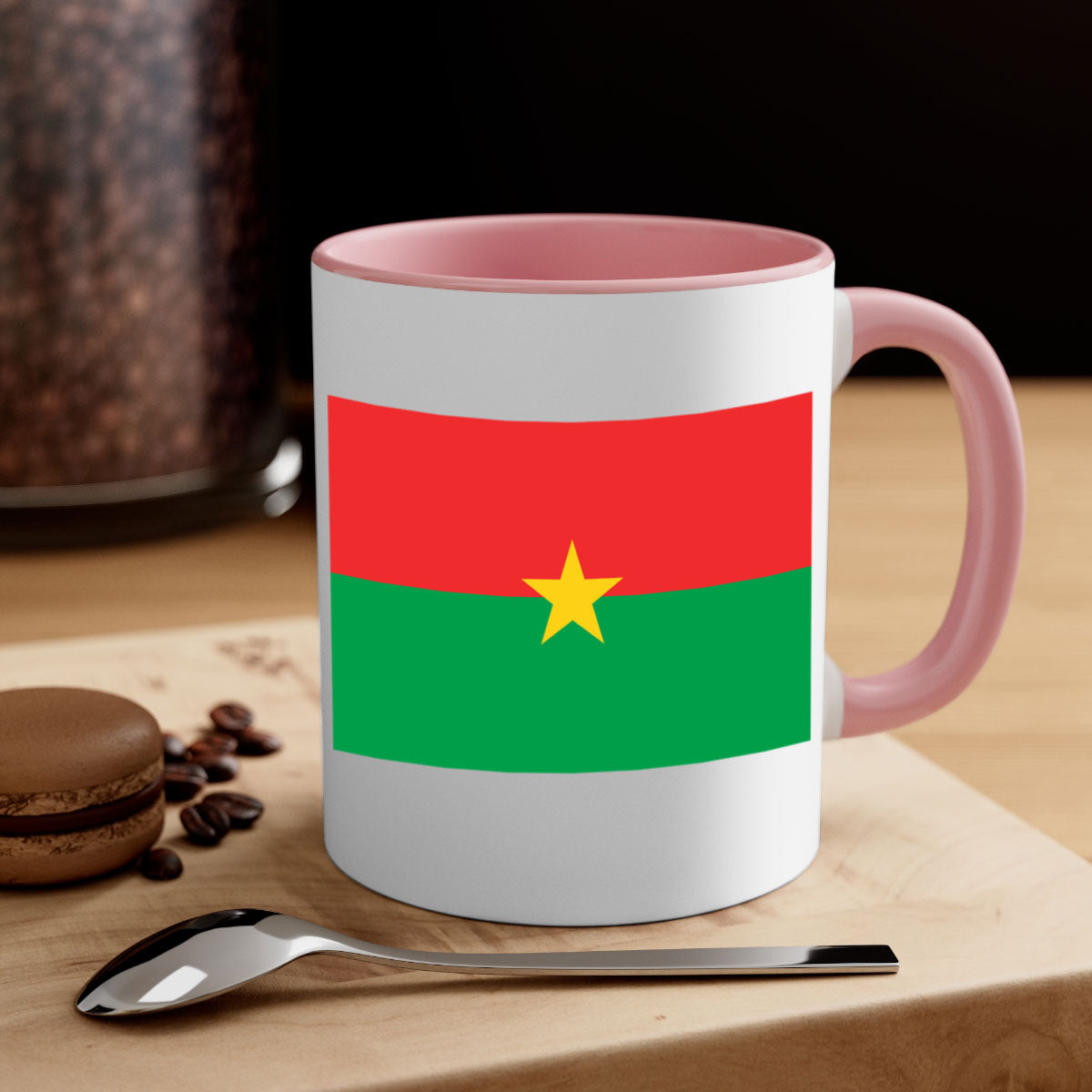 Burkina Faso 171# Mug featuring a glossy finish with a colored handle and interior, available in multiple colors.