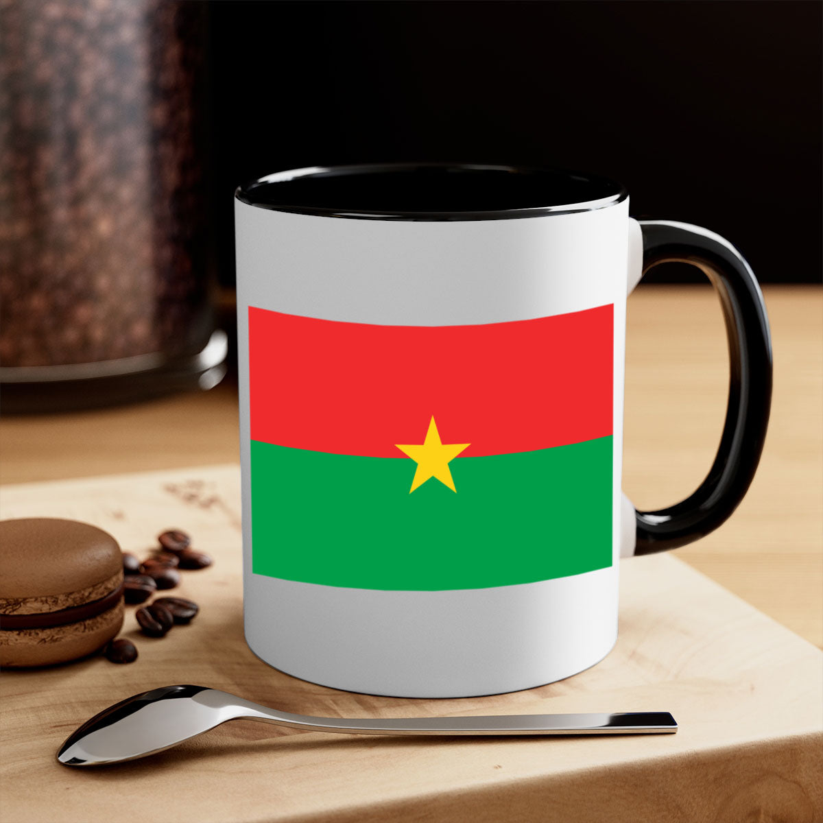 Burkina Faso 171# Mug featuring a glossy finish with a colored handle and interior, available in multiple colors.