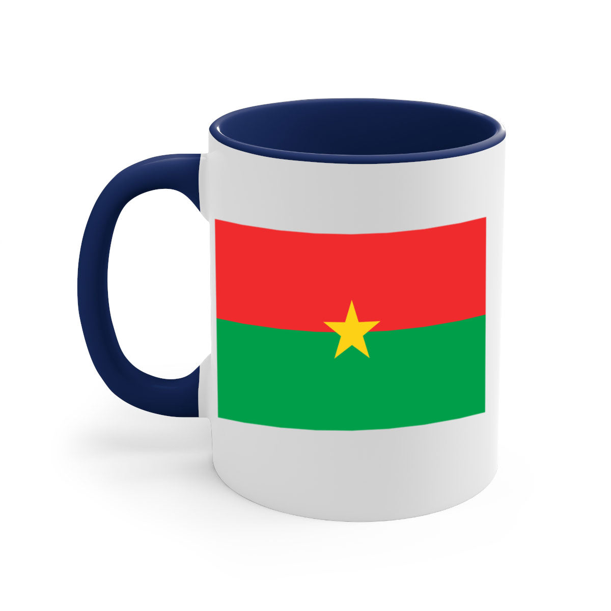 Burkina Faso 171# Mug featuring a glossy finish with a colored handle and interior, available in multiple colors.