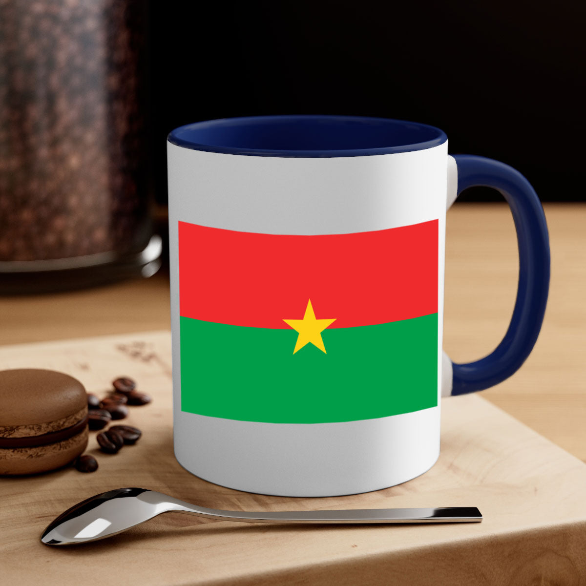 Burkina Faso 171# Mug featuring a glossy finish with a colored handle and interior, available in multiple colors.