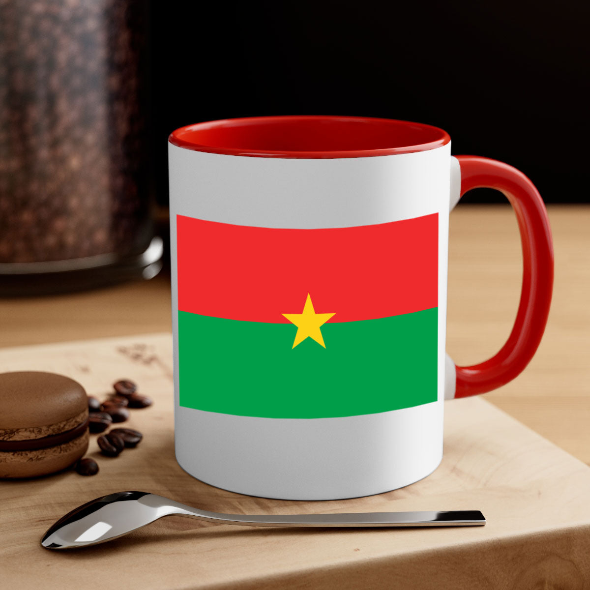 Burkina Faso 171# Mug featuring a glossy finish with a colored handle and interior, available in multiple colors.
