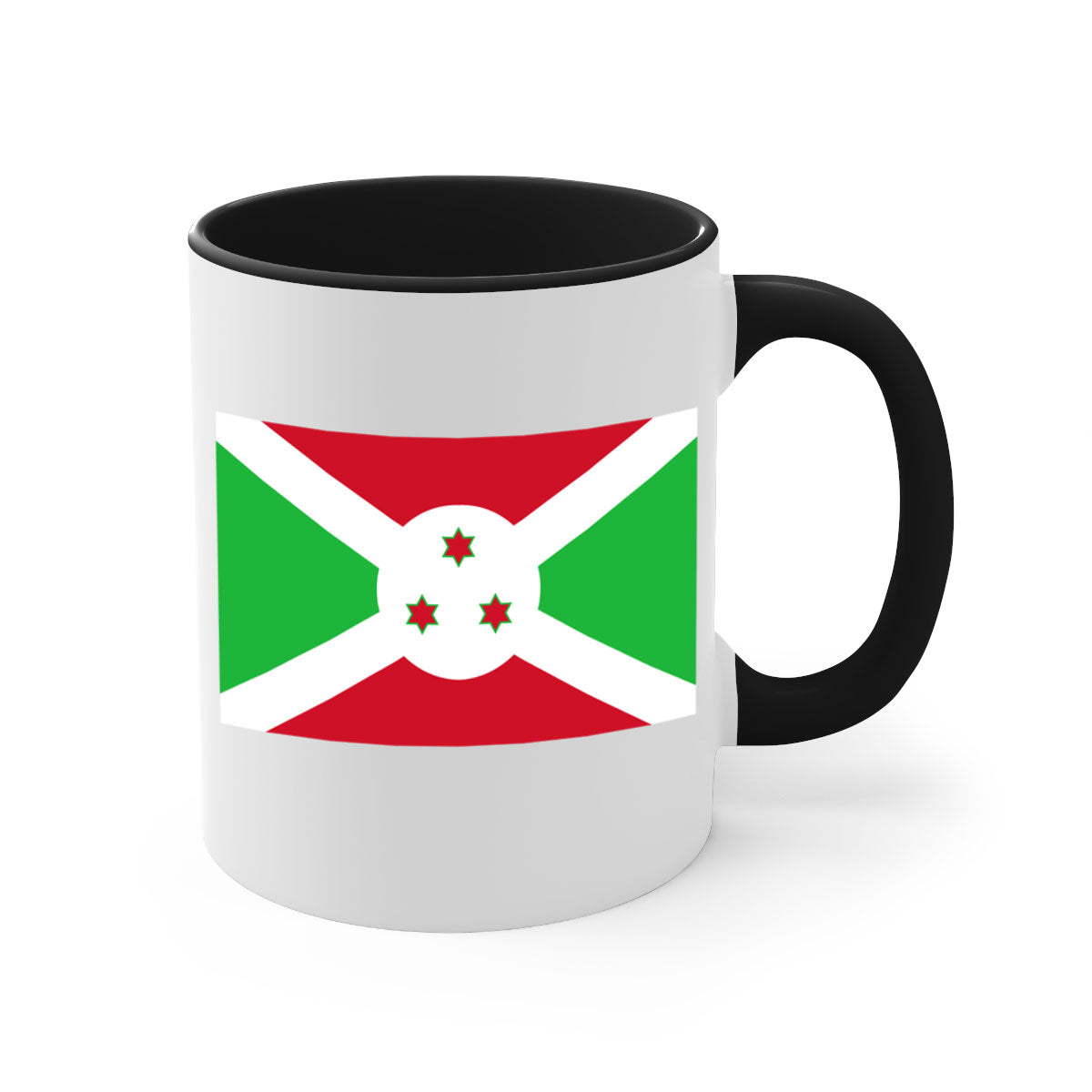 Burundi 170# Mug featuring a glossy finish with a colored handle and interior, available in multiple colors and sizes.