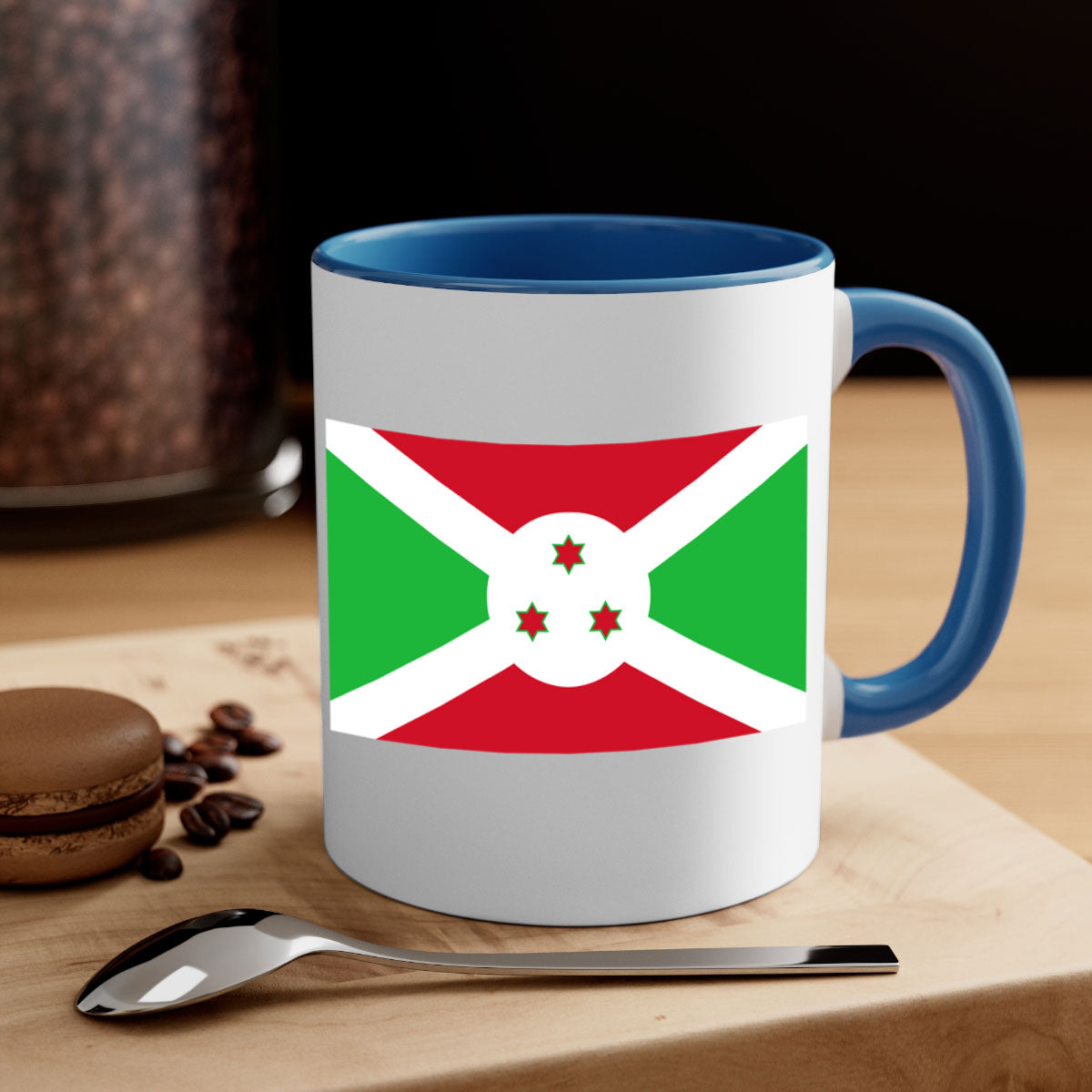 Burundi 170# Mug featuring a glossy finish with a colored handle and interior, available in multiple colors and sizes.
