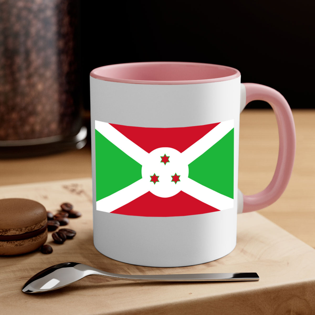 Burundi 170# Mug featuring a glossy finish with a colored handle and interior, available in multiple colors and sizes.