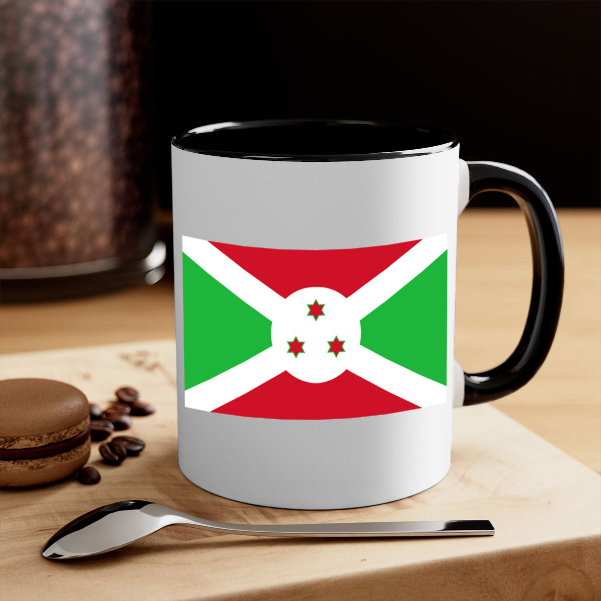Burundi 170# Mug featuring a glossy finish with a colored handle and interior, available in multiple colors and sizes.