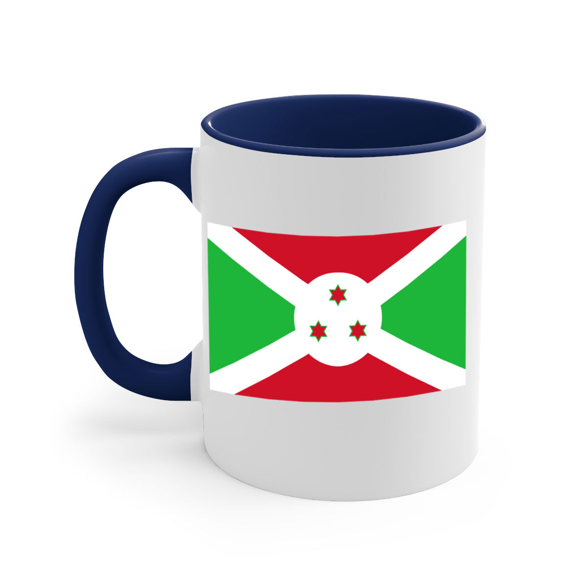 Burundi 170# Mug featuring a glossy finish with a colored handle and interior, available in multiple colors and sizes.