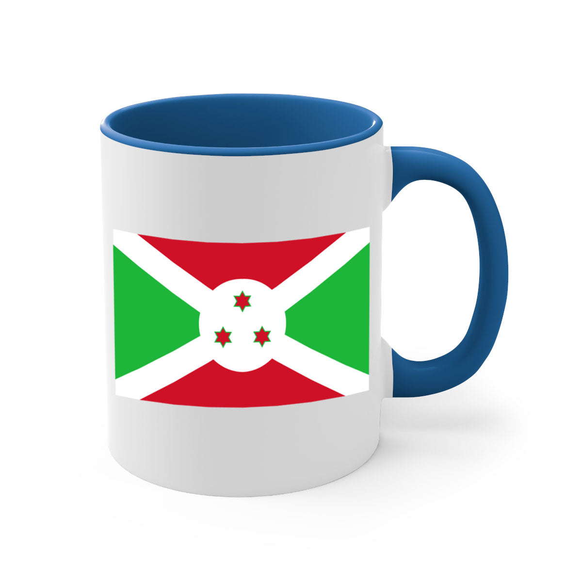 Burundi 170# Mug featuring a glossy finish with a colored handle and interior, available in multiple colors and sizes.