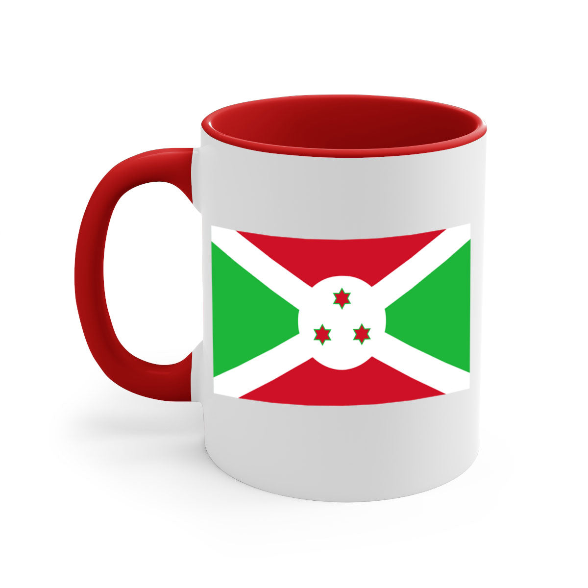 Burundi 170# Mug featuring a glossy finish with a colored handle and interior, available in multiple colors and sizes.