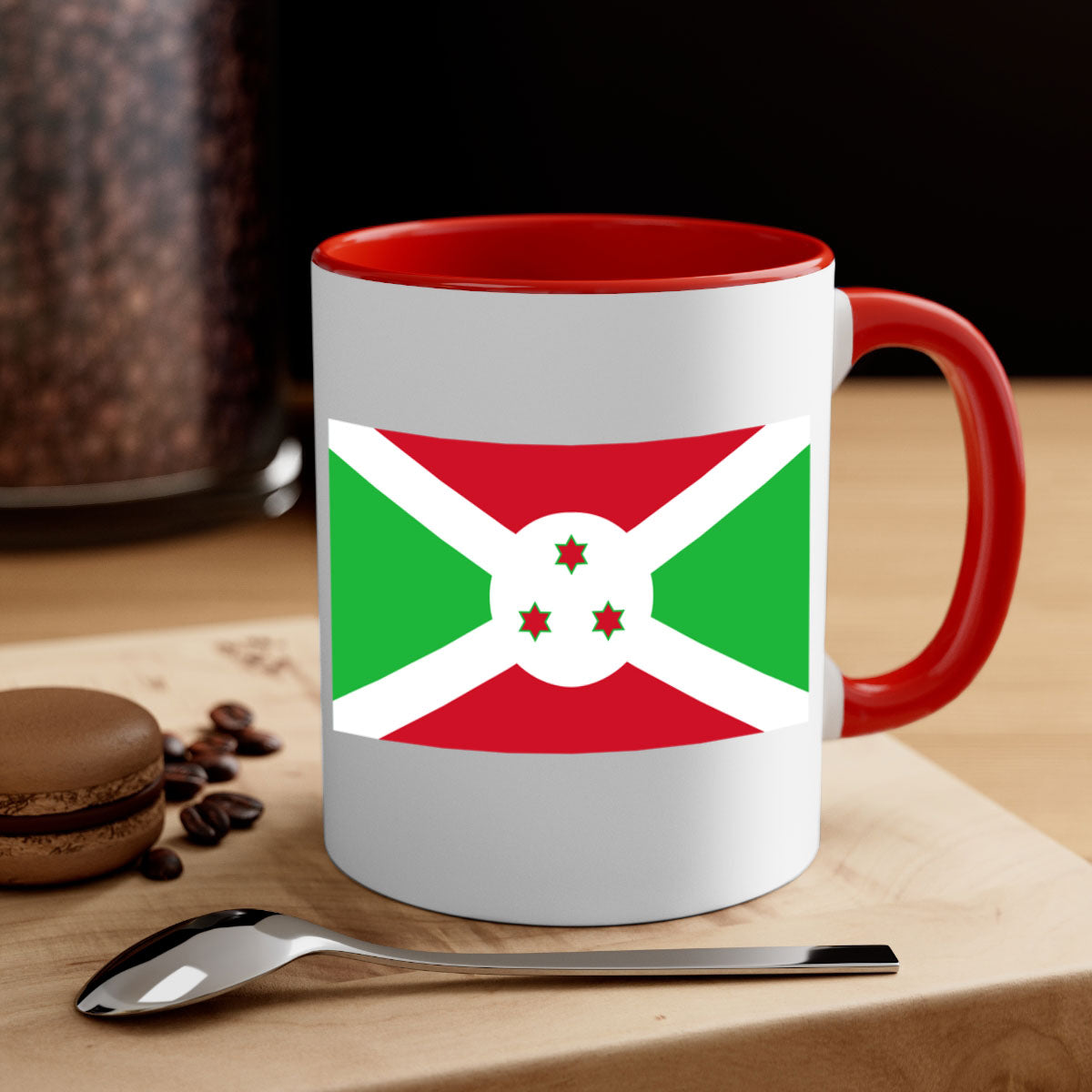 Burundi 170# Mug featuring a glossy finish with a colored handle and interior, available in multiple colors and sizes.