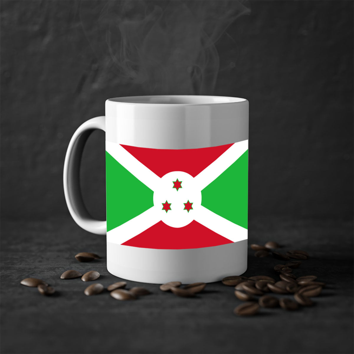 Burundi 170# Mug featuring a glossy finish with a colored handle and interior, available in multiple colors and sizes.